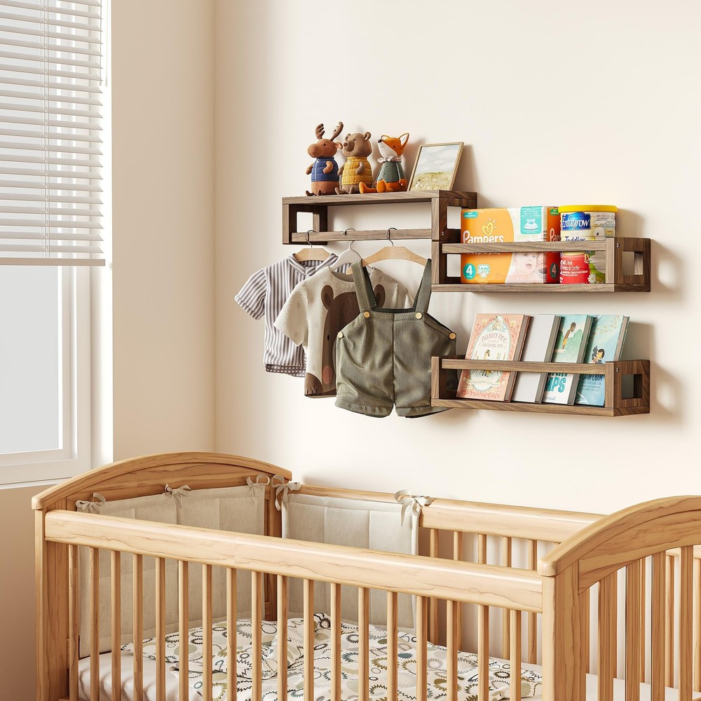 Upgraded Thick Floating Shelves, Solid Wood Bookshelf for Wall, Floating Book...