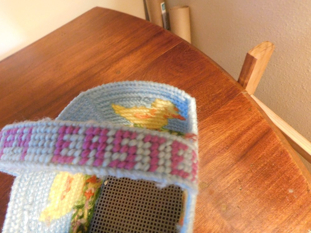 Handmade Easter Basket Needlepoint on Plastic Canvas Chicks