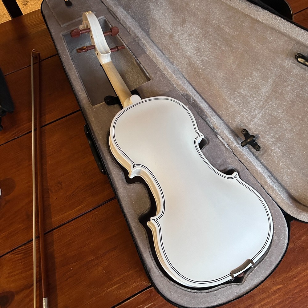 White Full-Size 4/4 Solid Wood Violin Package with Case, Bow, Rosin, and More