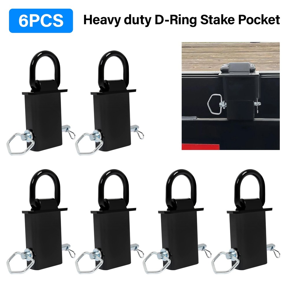 6 Pack Stake Pocket D-Ring Tie Downs Utility for Flatbed Trucks and Trailer