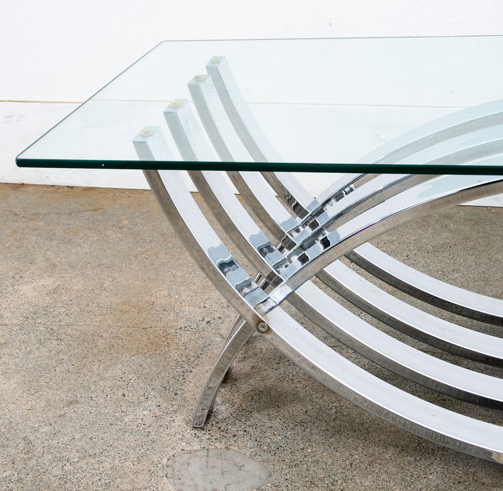 Mid Century Modern Coffee Table Chrome Glass Rectangular Vintage Sculptural Mcm