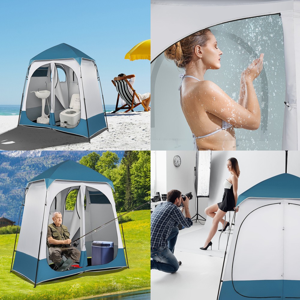 229*229*122cm Oxford Cloth Double Dressing Tent Blue/White