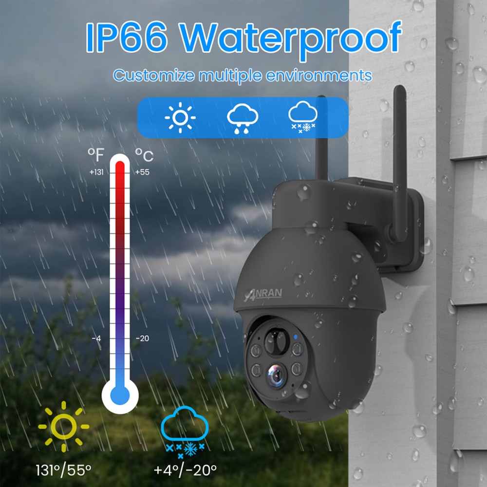 ANRAN 2K Solar Security Camera 360°Panoramic View Color Night IP66 Weatherproof