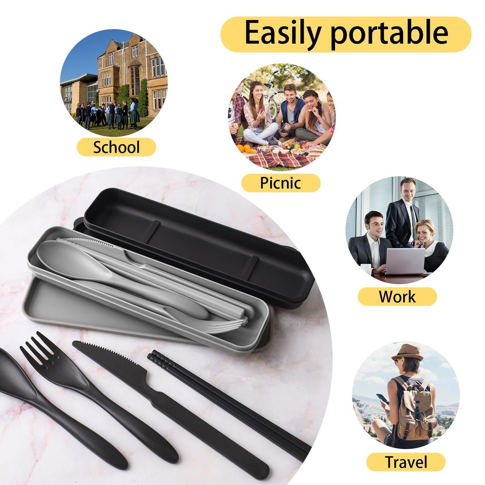 2 Sets Plastic Reusable Utensils Set with Case, Travel Chopsticks Fork Spoon ...
