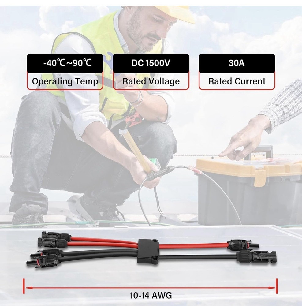 Solar Connectors Cable for 2 Solar Panels,IP68 Waterproof Y Branch
