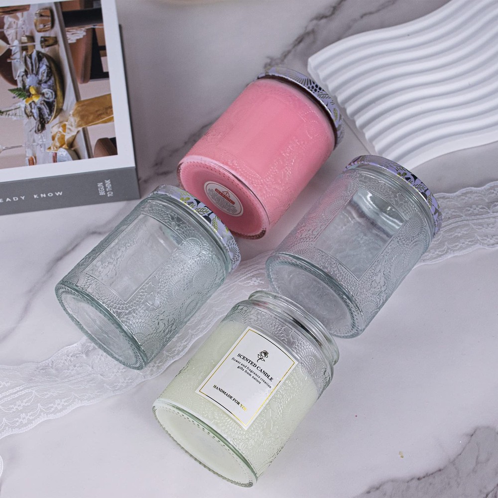 8.8OZ 9 Pack Embossed Candle Jars for Making Candles Empty Glass Containers w...