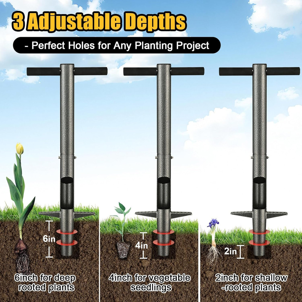 Bulb Planter Tool - 34" Long Handle Sod Plugger Lawn Digger,Auto Plug Eject,Heav