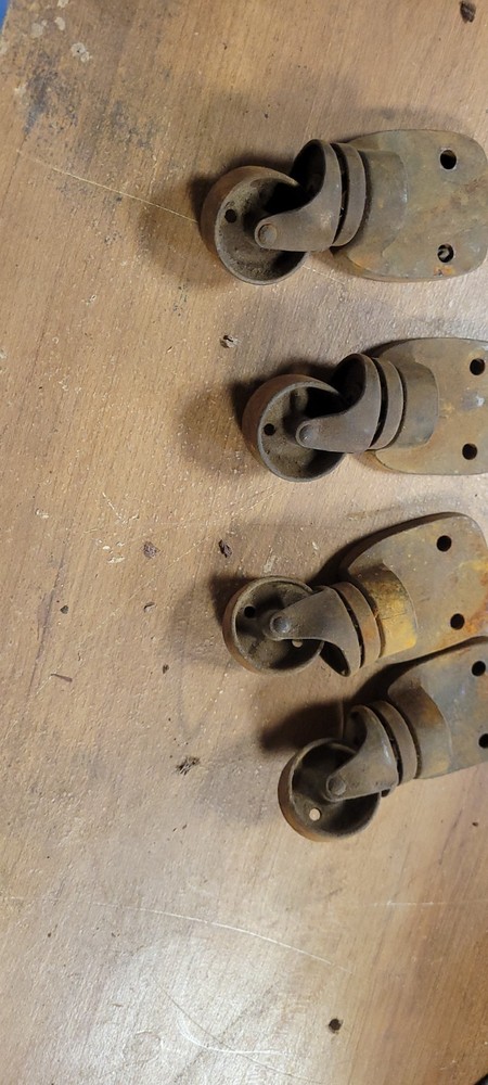 4 Antique Cast Iron Wheels, small Casters Set