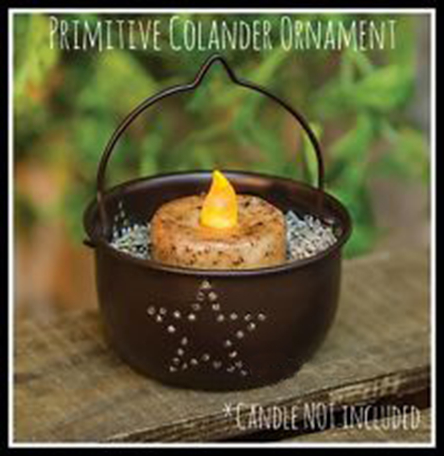 Mini Punched Star Colander Black Rustic Primitive Country Metal Kitchen Decor
