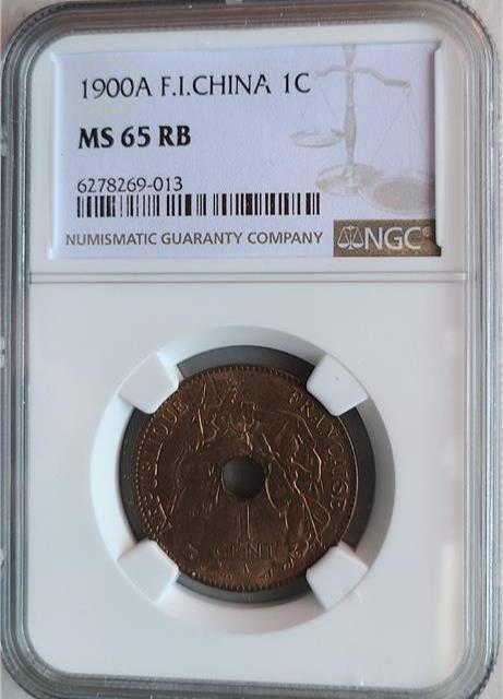 French Indochina 1 Cent 1900A NGC MS 65 RB