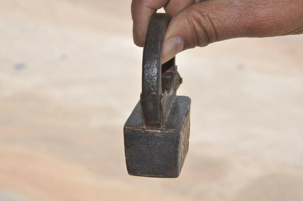 Vintage Iron Rectangular Brass Fitted Engraved Hnadcrafted Screw Padlock