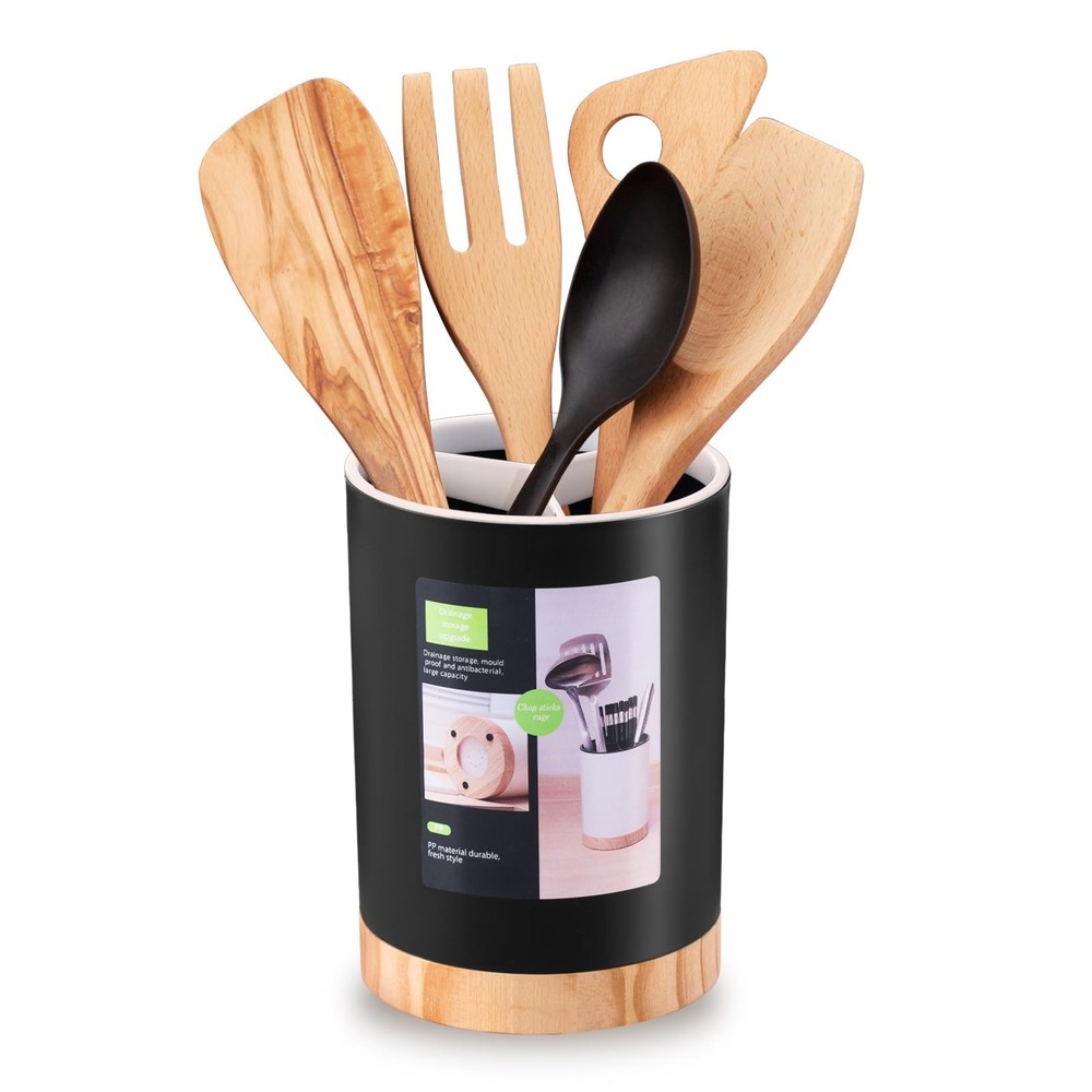 Tiosamd Kitchen Utensil Holder Tableware Storage Bucket, Spoon Black