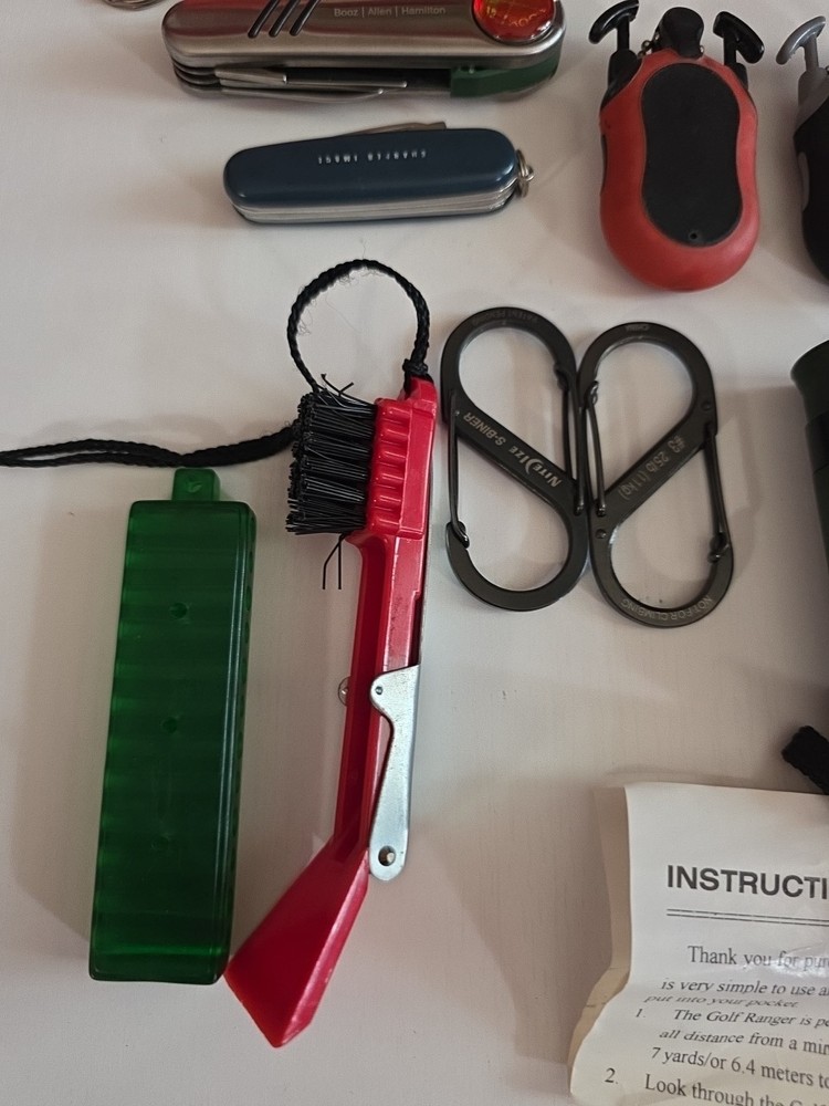 Assorted Golf Tools...Range Finder, Divot Tools, Stroke Counter, 2 Multi Tools