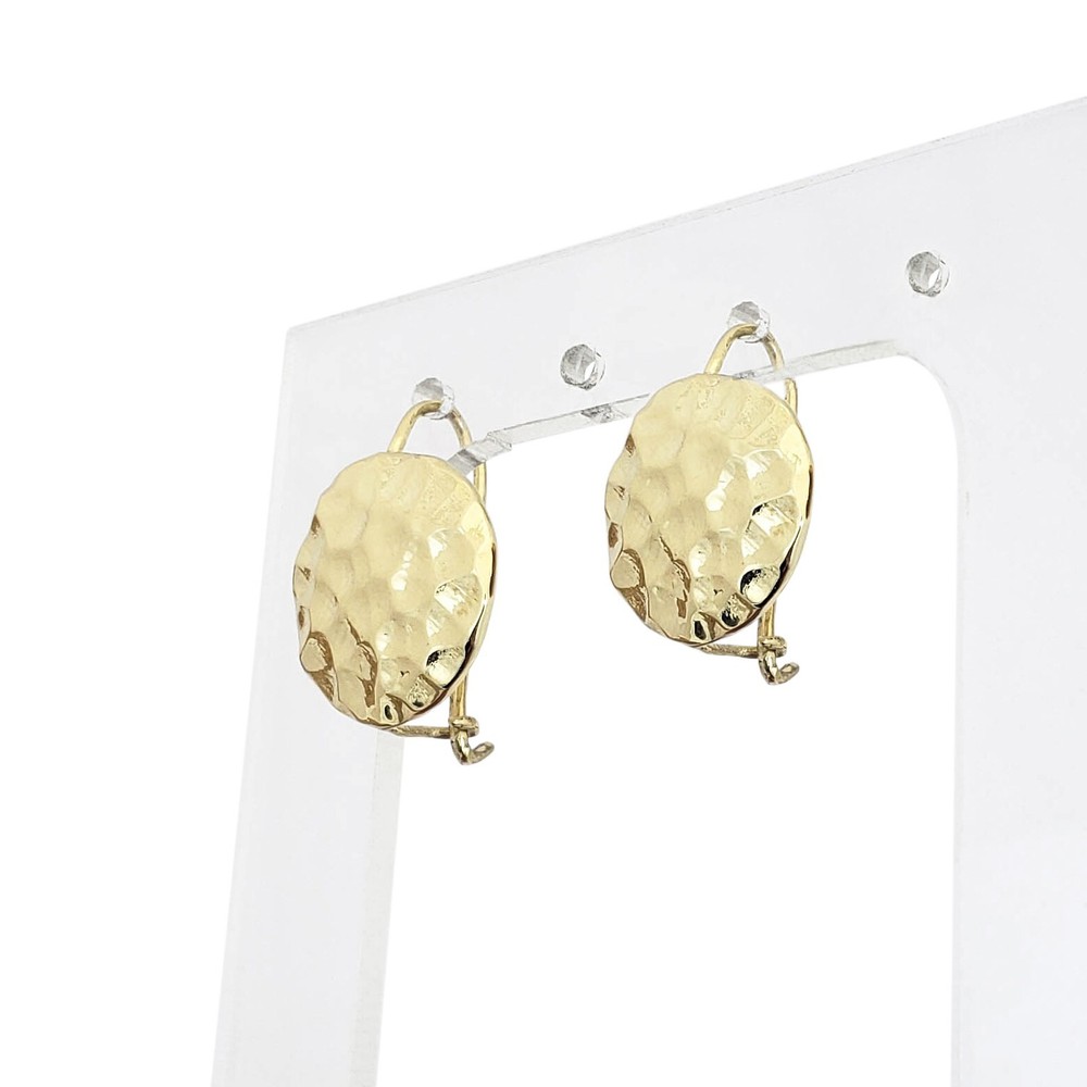 Solid 14K Yellow Gold Drop Dangle Hammered Circle Disc Earrings 14mm