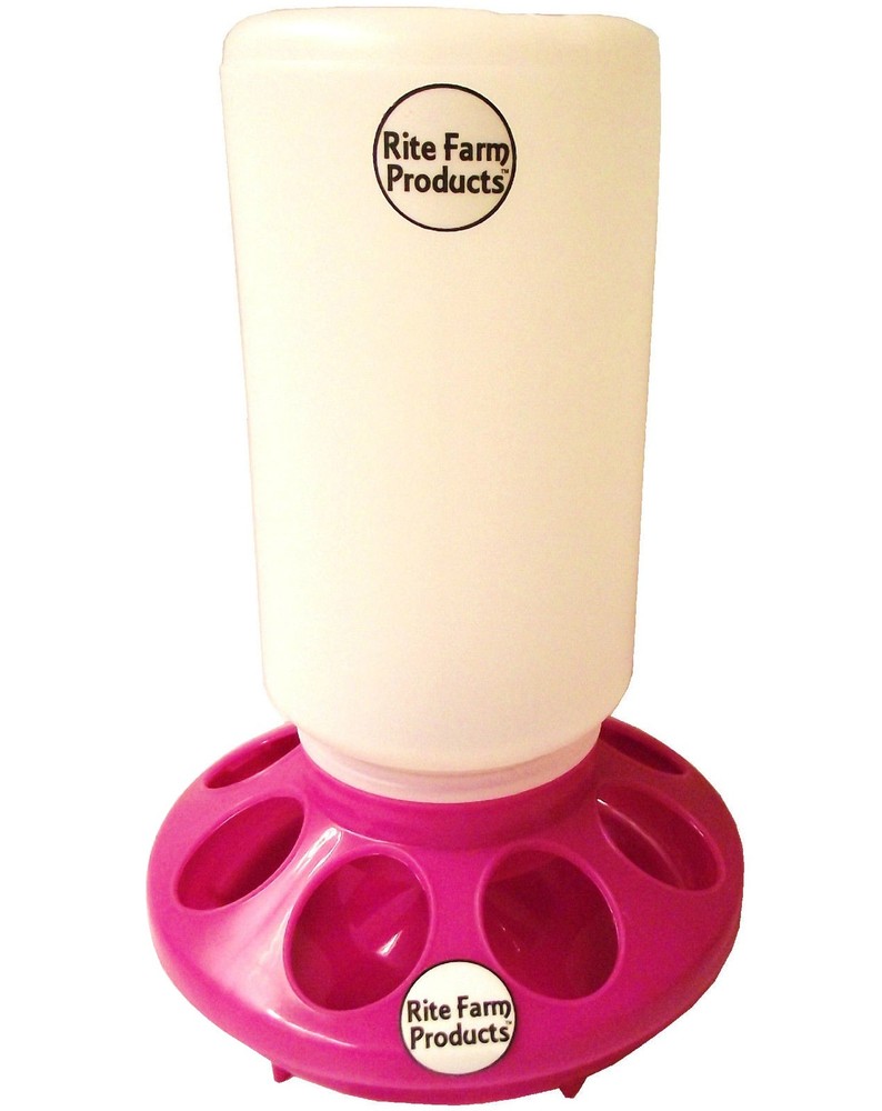 PINK RITE FARM PRODUCTS FEEDER BASE & POLY QUART JAR POULTRY CHICKEN CHICK