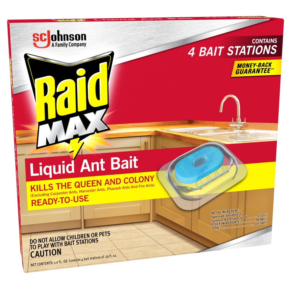 Raid Max 4 LIQUID ANT BAIT STATIONS | KILLS THE QUEEN & COLONY | READY TO USE