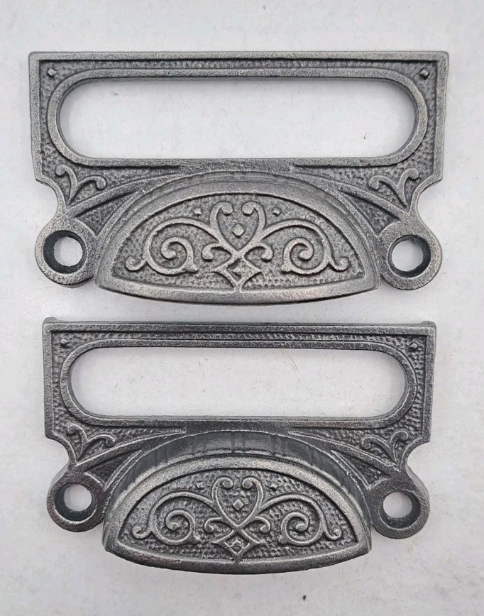 Antique Bin Pulls Drawer Apothecary Handles Vintage Cast Iron Hardware Pair