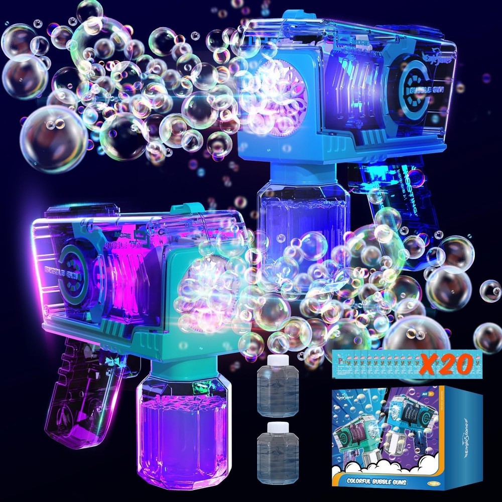 Bubble Gun for Kids 2 Packs, Automatic Bubble Machine, 10-Hole Bubbles Wands ...