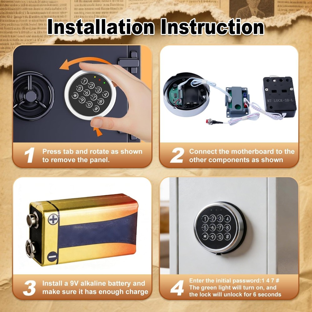 Electronic Safe Lock Replacement Gun Safe Swing Bolt Lock with 4 Pin Cable