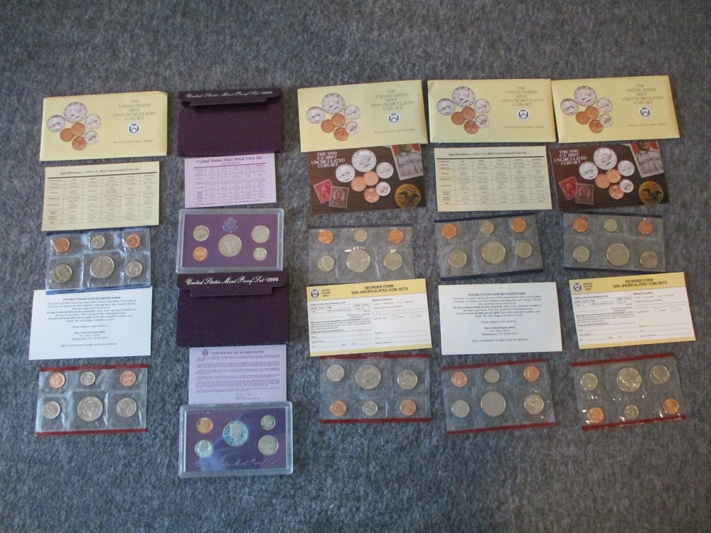 US MINT 1990-1995 PROOF + UNCIRCULATED + 1992 SILVER PROOF SET(27) - READ
