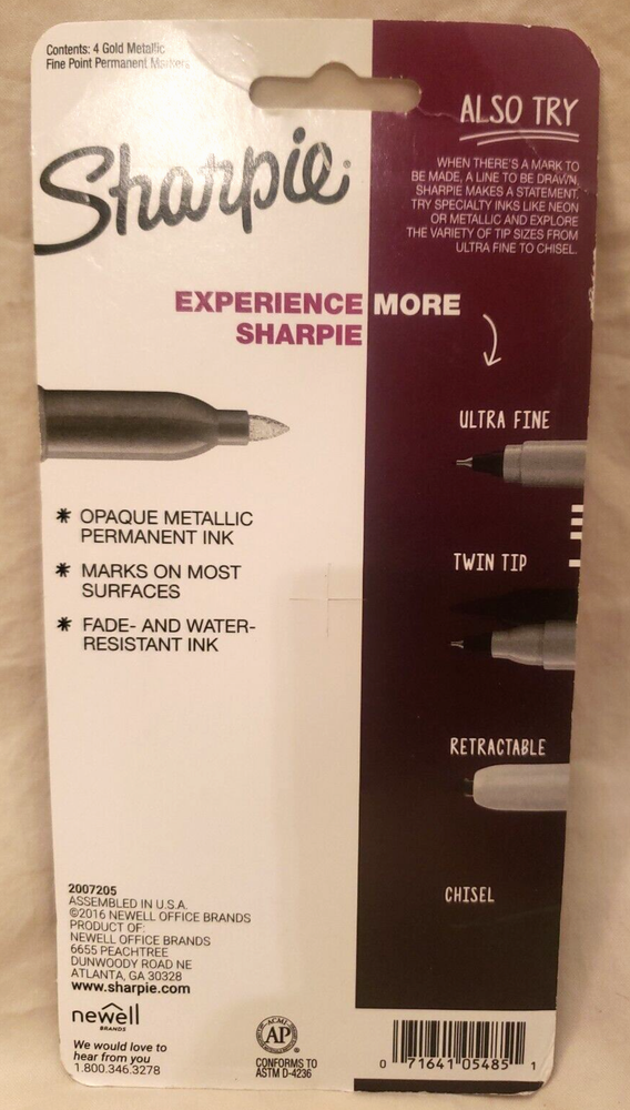 Sharpie Metallic Gold Fine Permanent Marker 4 Pc Set