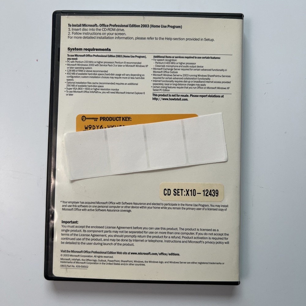 Microsoft Office Professional Edition 2003 - Home Use Program - with Product Key