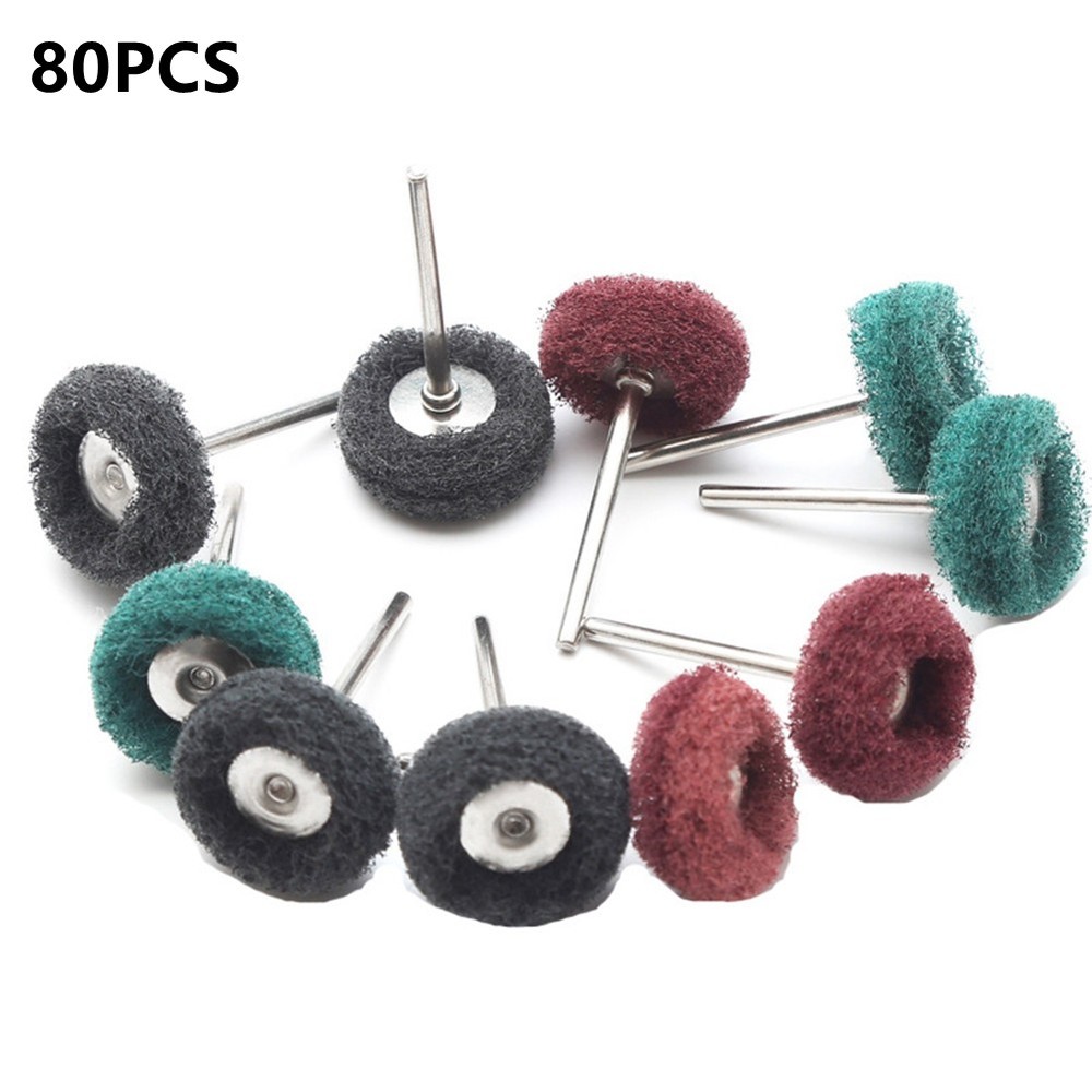 80Pack Mini Abrasive Buff Wheel Grinding Polishing Shank Craft Bits Rotary Tool