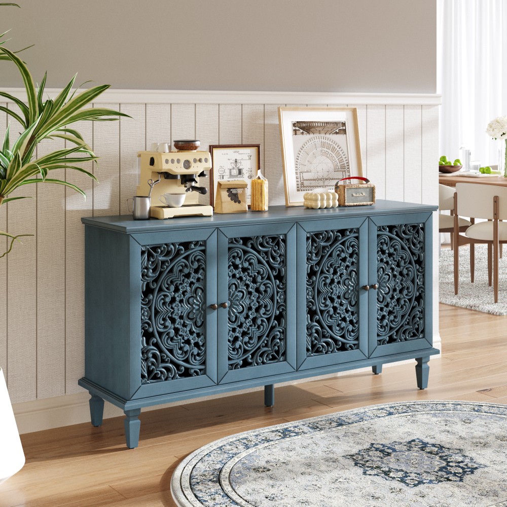 Vintage Sideboard with Solid Wood Legs, Handles, and Adjustable Shelves