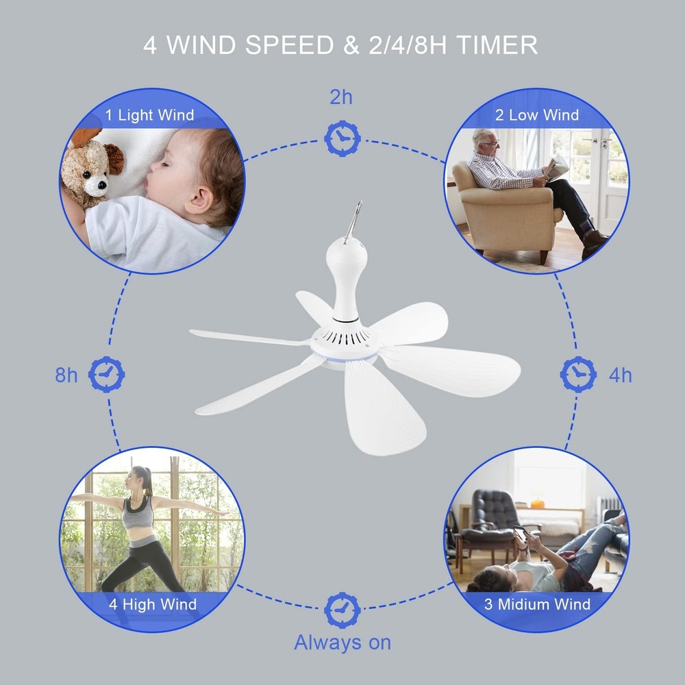 Silent USB Powered Ceiling Fan with Remote Control Timing 4 Speed, Quiet Smal...