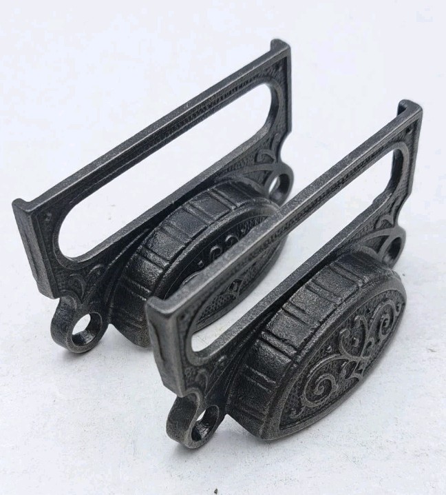 Antique Bin Pulls Drawer Apothecary Handles Vintage Cast Iron Hardware Pair