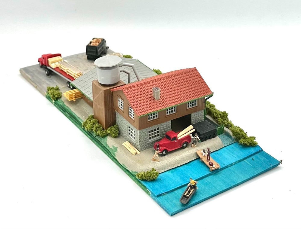 ModelPower N Scale Custom 2-Story Riverside Lumber Mill Diorama