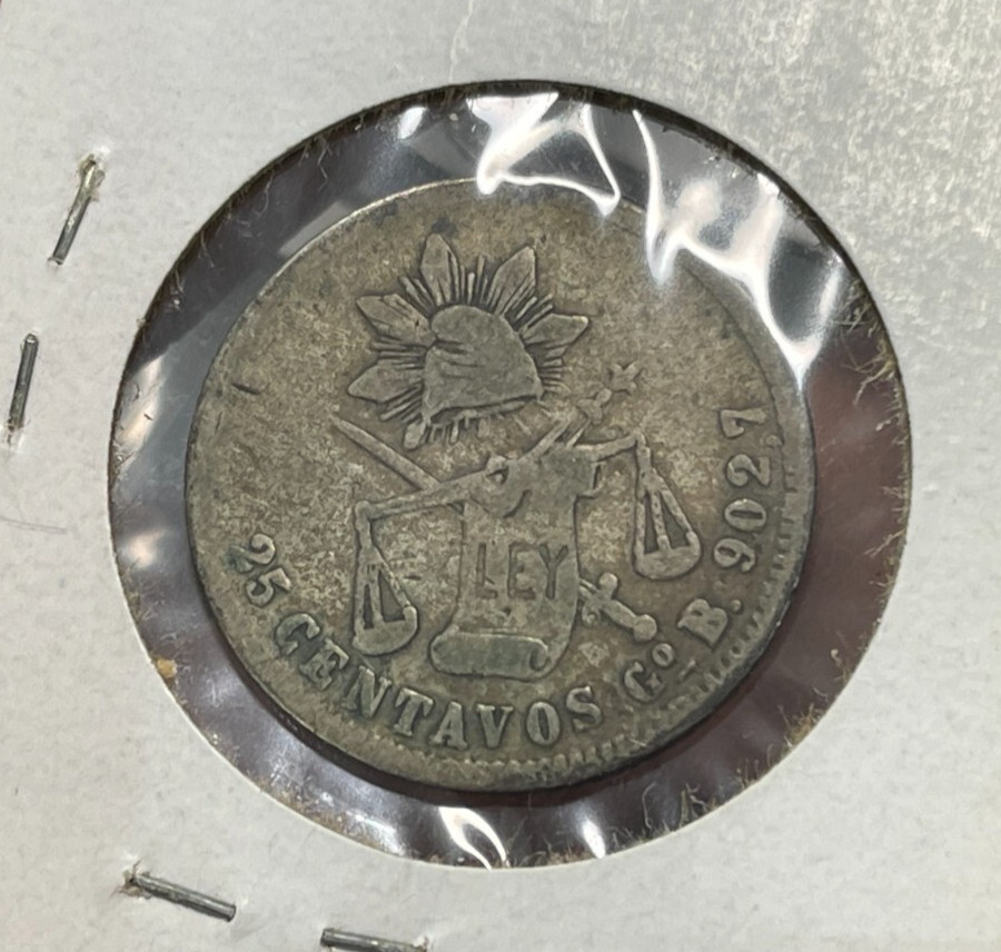 1883 Go B Mexico 25 Centavos Silver Coin