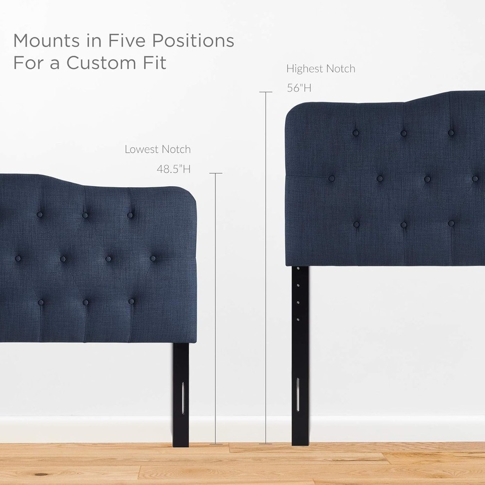 Annabel Tufted Button Linen Fabric Upholstered Queen Headboard in Navy