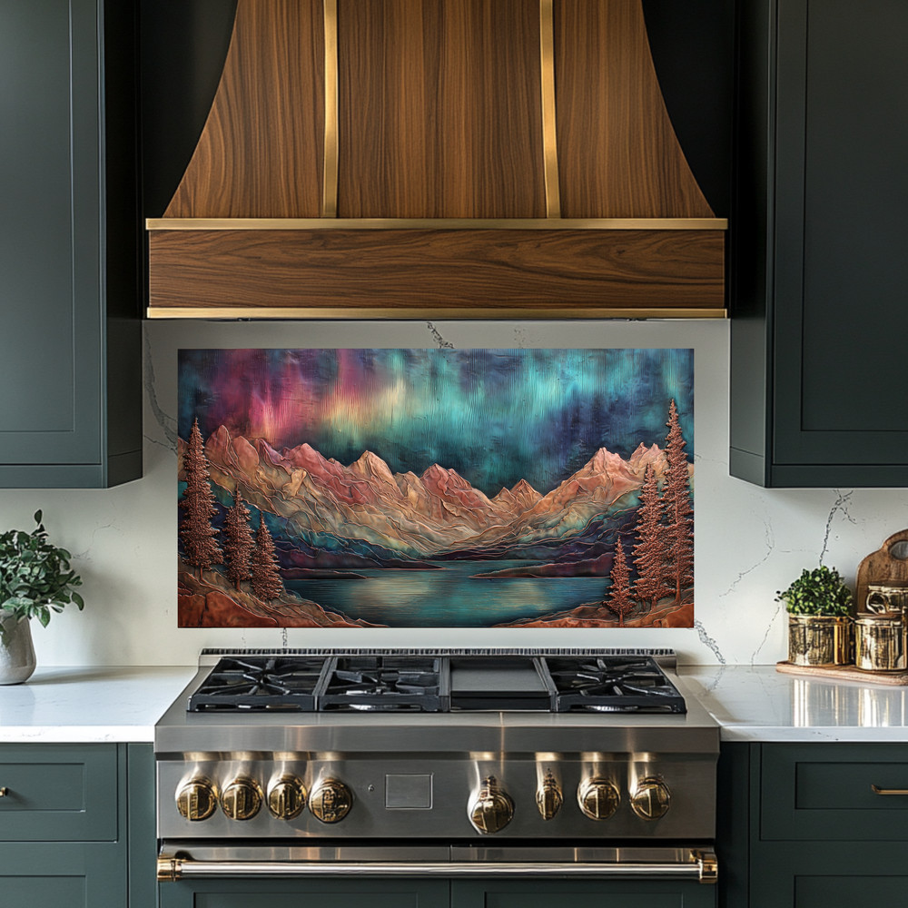 Landscape Design in Copper Look Printed Tempered Glass Kitchen Backsplash