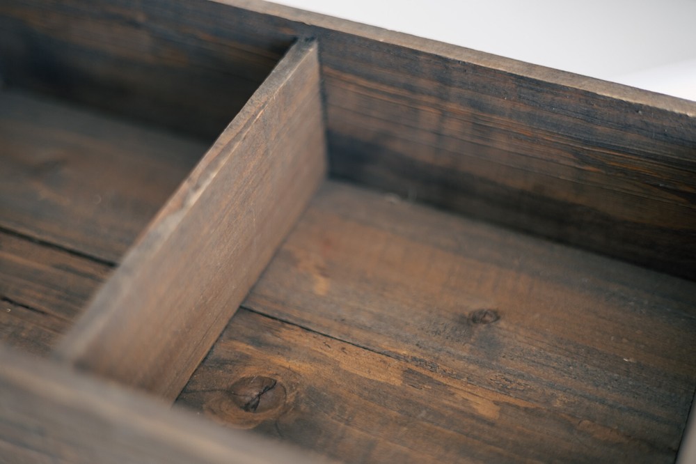 RUSTIC 2 Section Wood Basket Bin Container