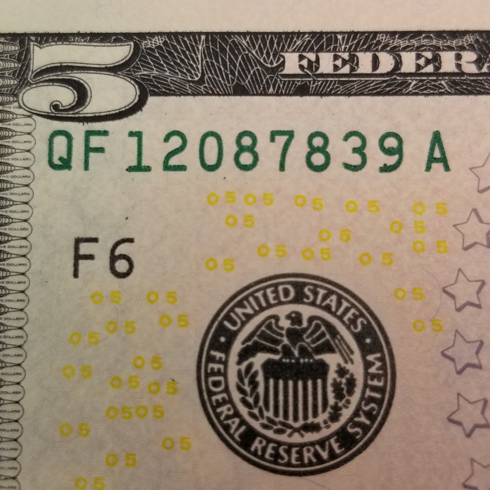 Ink Transfer FIVE Dollar Bill Over Ink Error Series Number QF 2021 $5 Note