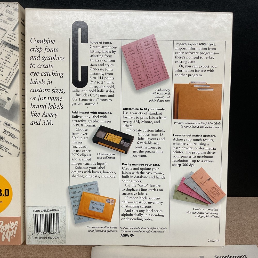 Labels Unlimited Version 3.0 Big Box PC 1990 Power Up Software