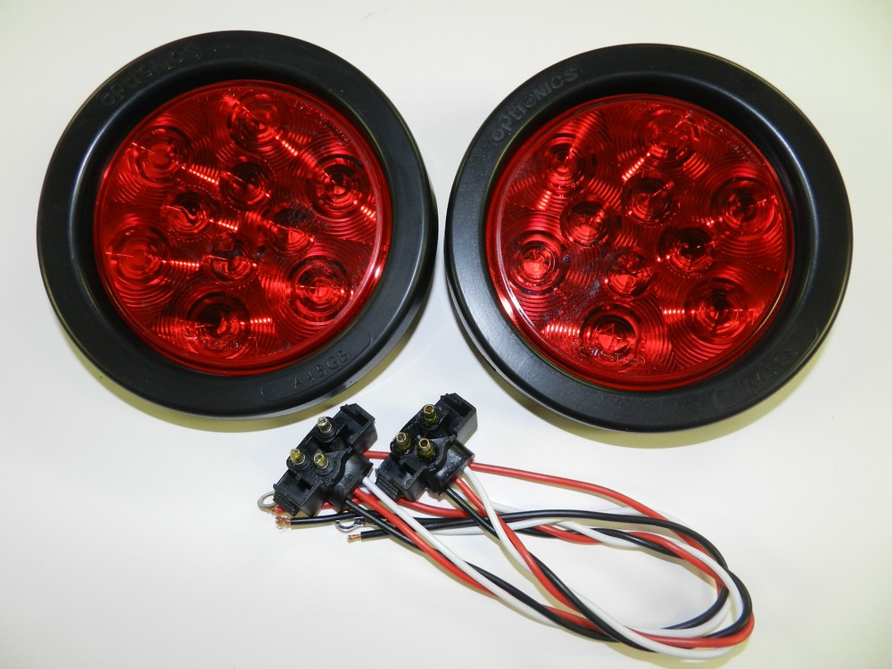 (2) Red 10 LED 4" Round Truck Trailer Brake Stop Turn Tail Lights Optronics