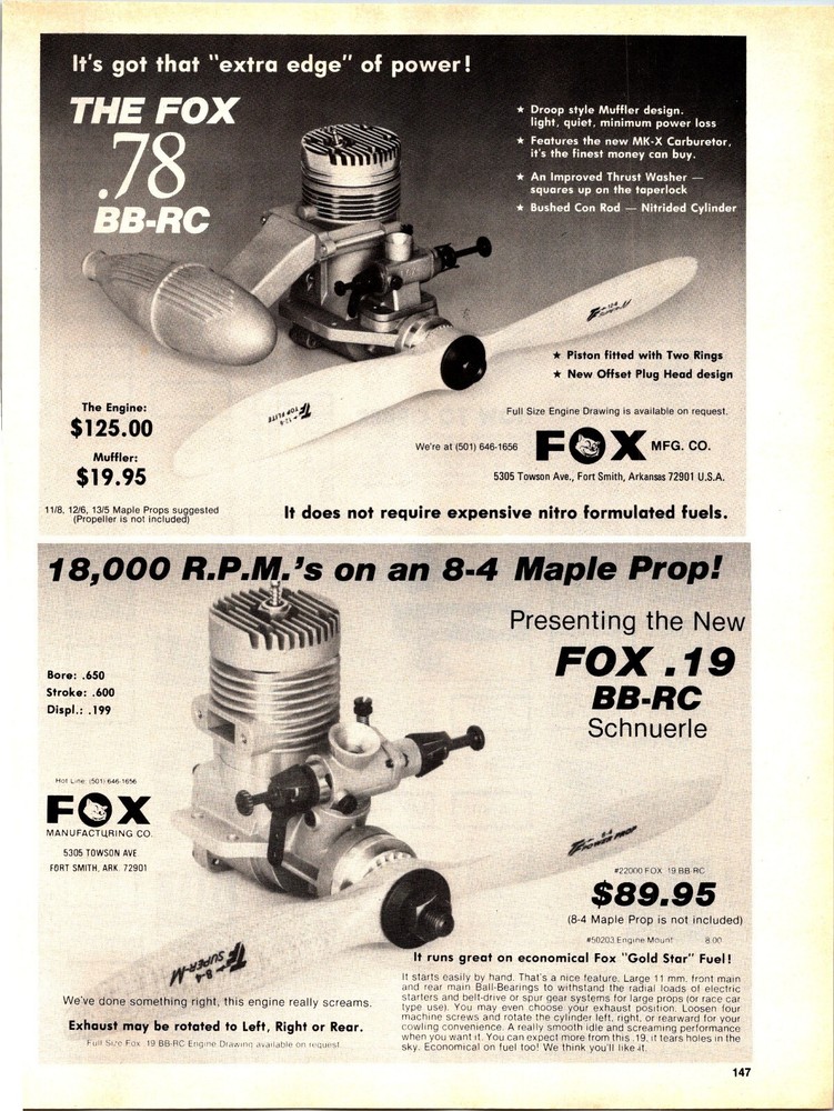 Fox .78 BB-RC Engine Print Ad Ephemera Wall Art Decor .19