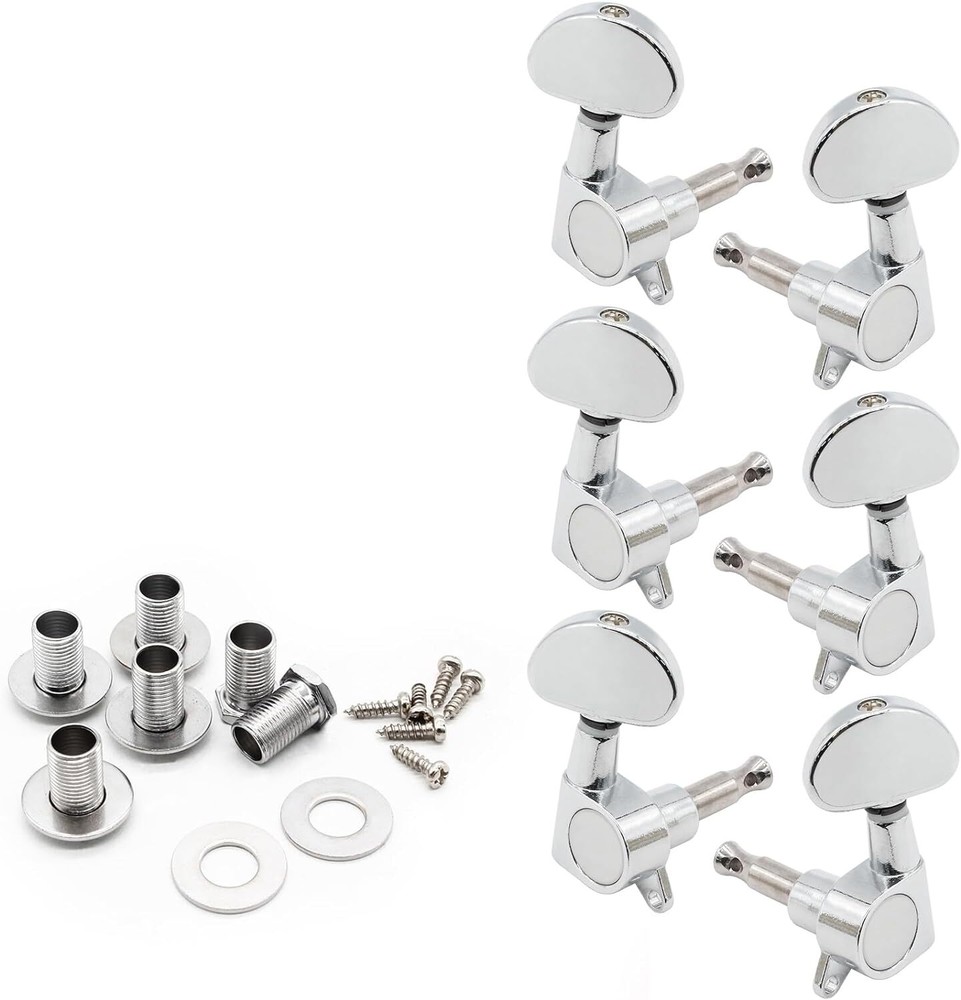 6Pcs 3+3 Guitar Tuning Pegs, Chrome Tuners Machine Head Knobs, silver