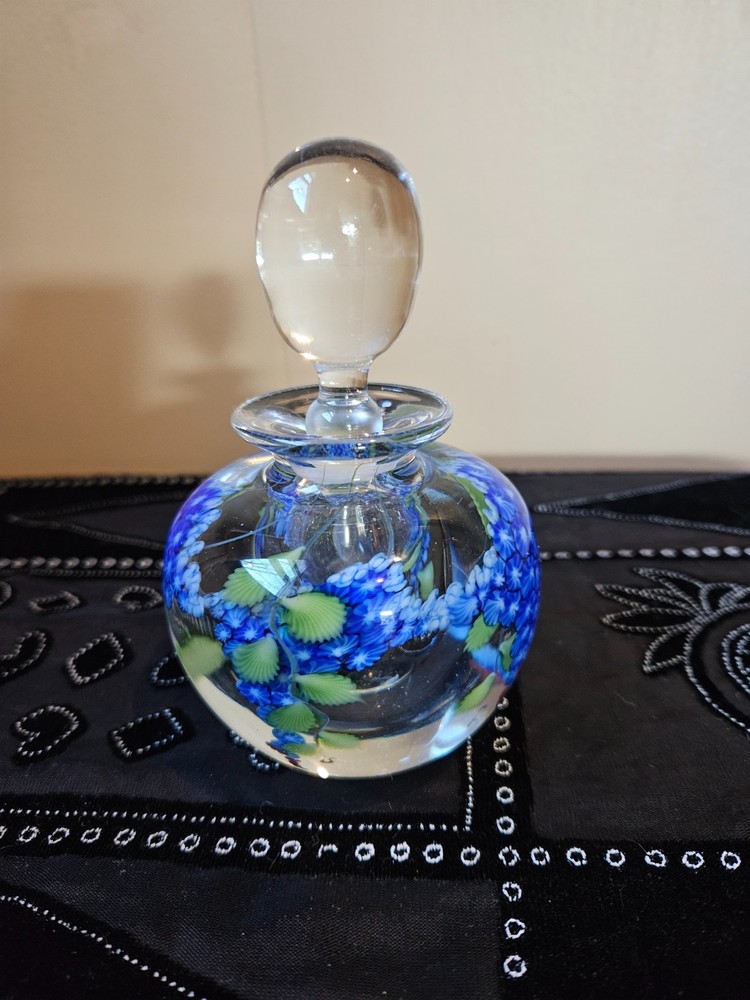 Lundberg studios blue flowered perfume bottle and stopper