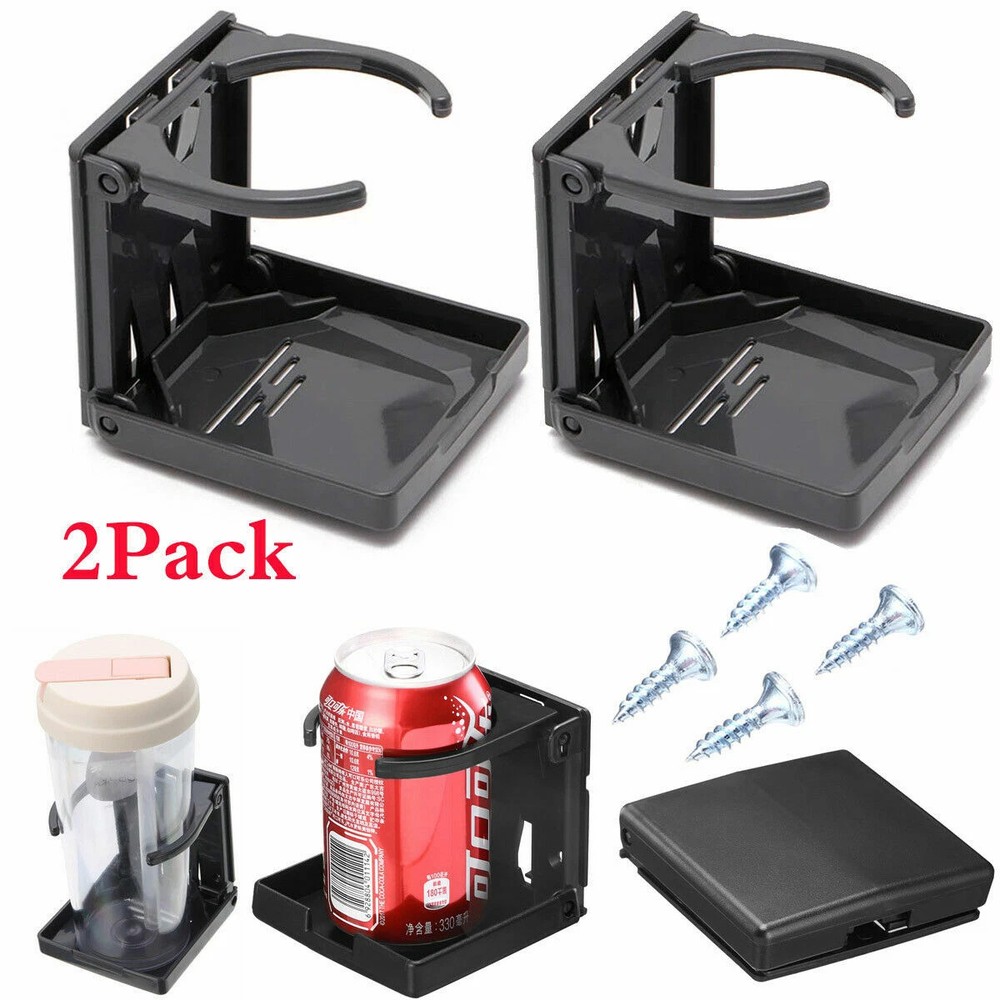 Folding Cup Holder Drink Holders 2X Universal Adjustable For Vehicle Boat Black.