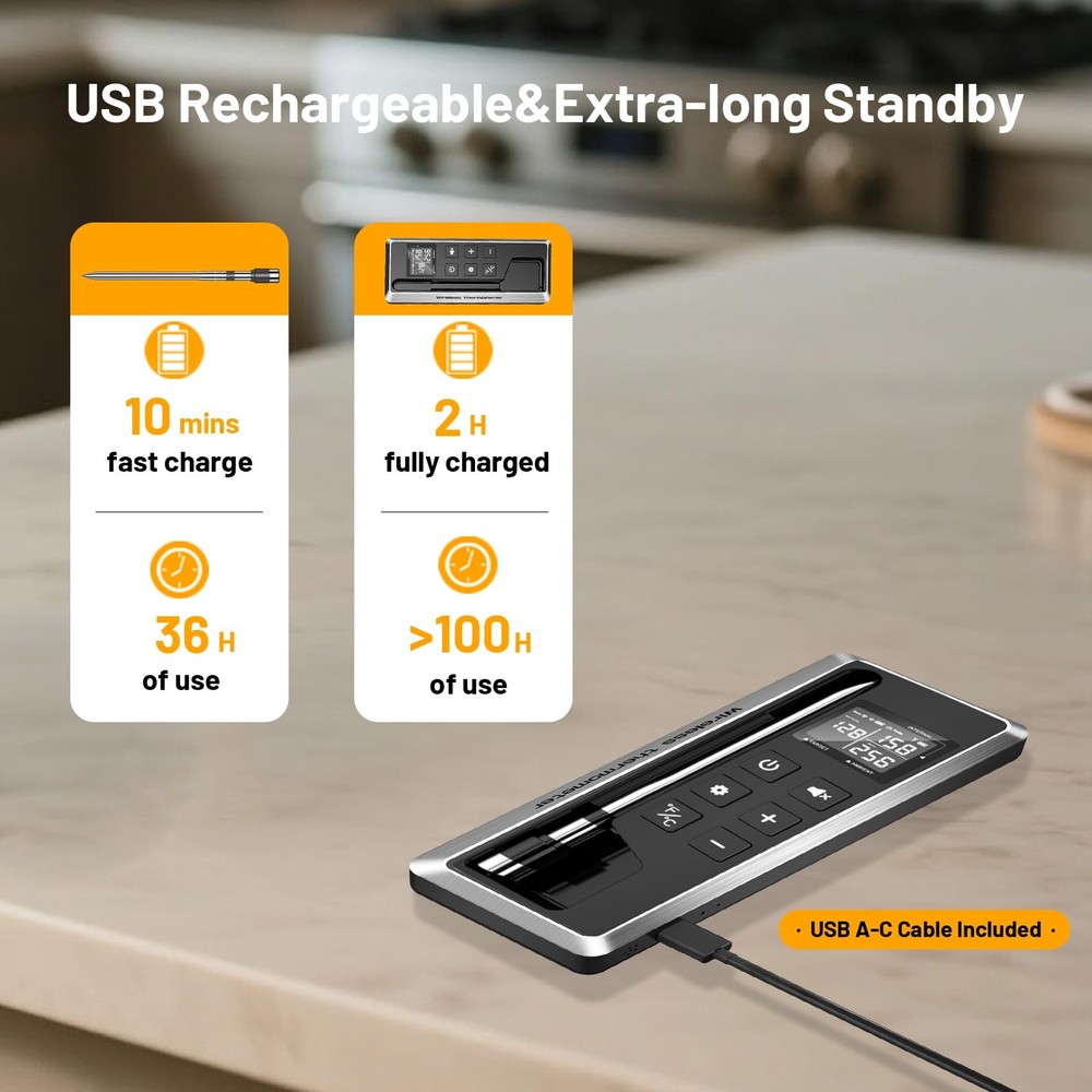 Wireless Meat Thermometer with Smart Timer & APP Control, 800ft Bluetooth Gri...