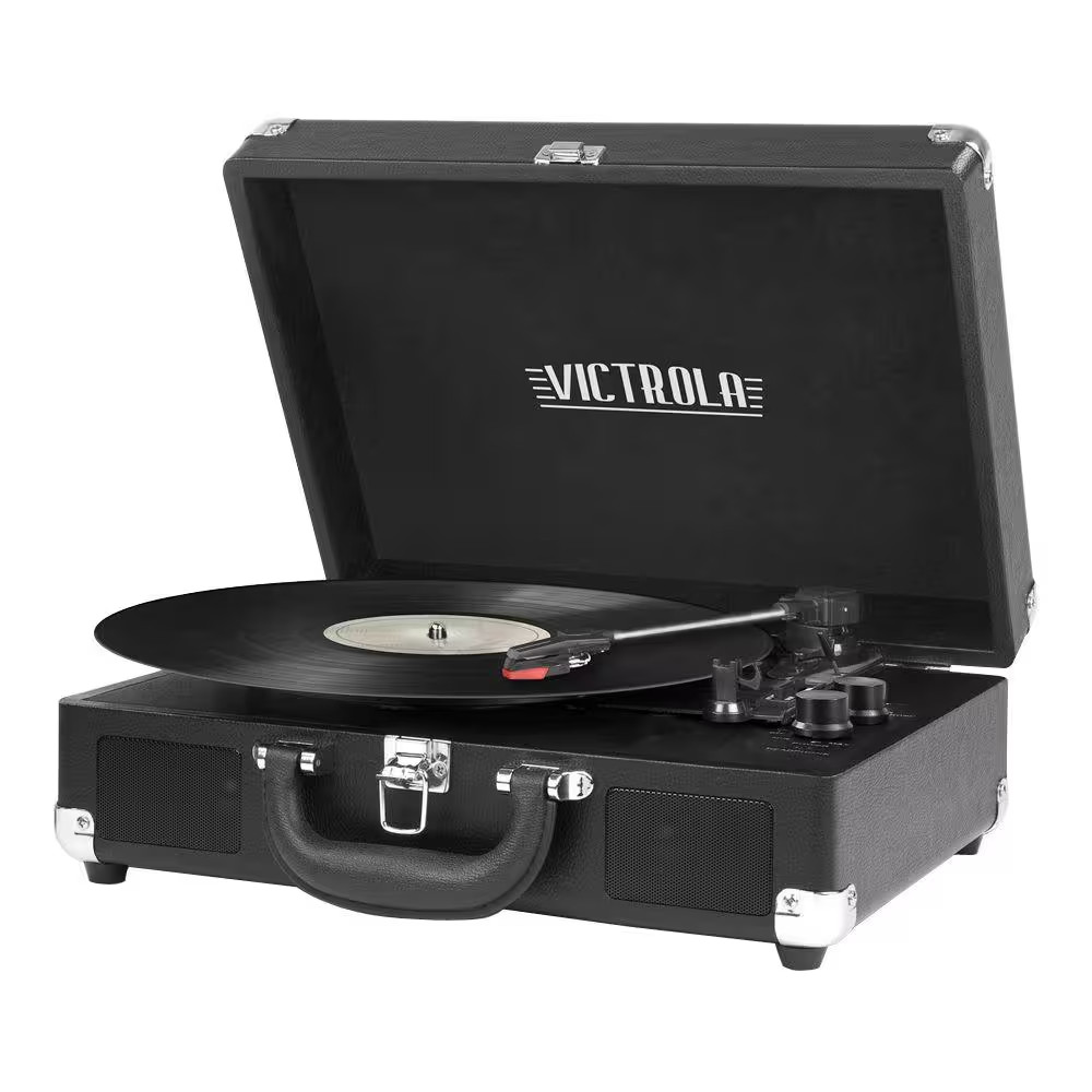 3-Speed Suitcase Turntable with Bluetooth in Black