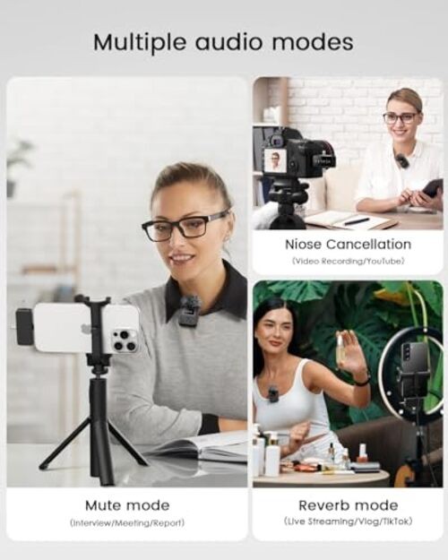 3-in-1 Compact Mini Microphone for iPhone, Android, Camera with Pitch Black