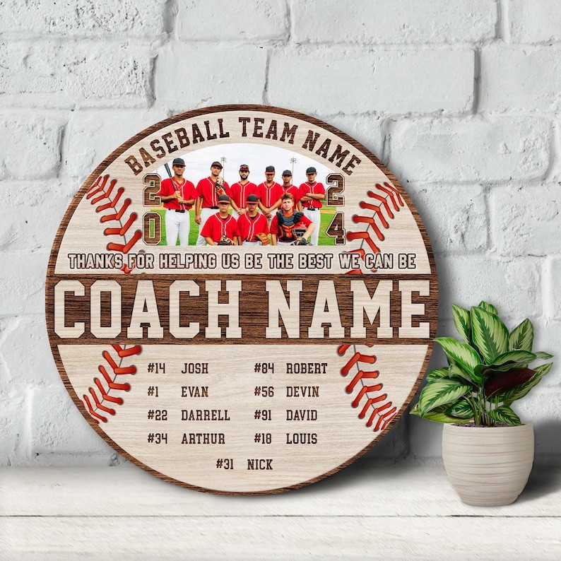 Personalized Baseball Team Wall Sign with Rope