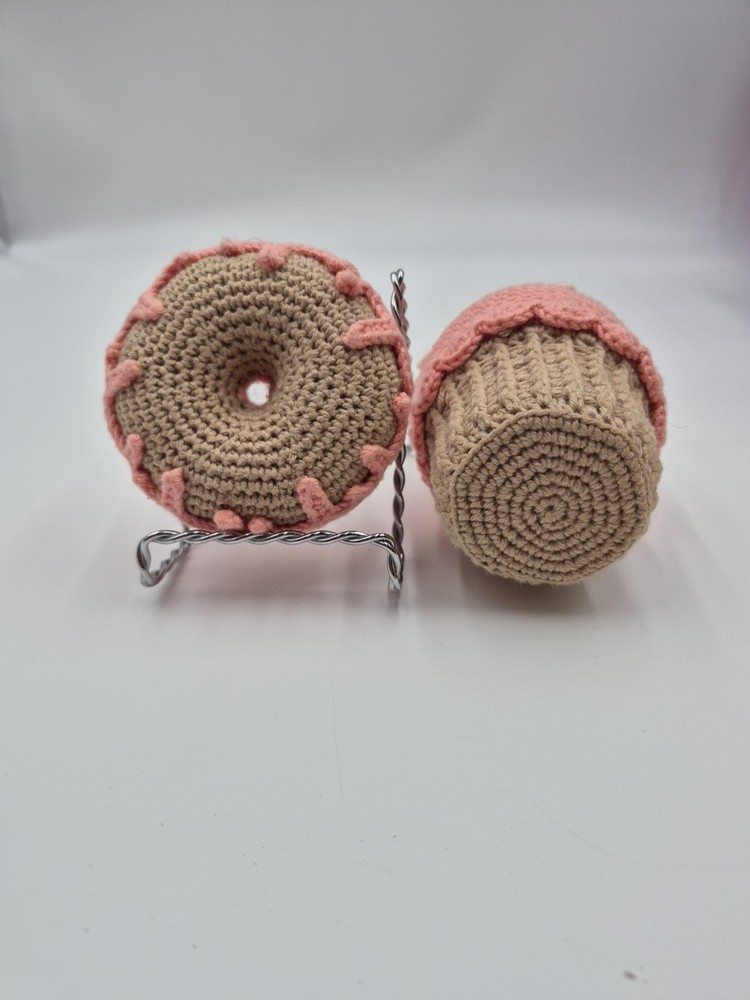Crocheted mini Strawberry Cupcake And Donut