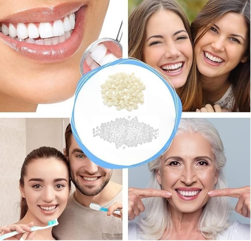 Temporary Teeth Crown Kit with Fitting Beads for Missing, Broken Teeth, Gaps, De
