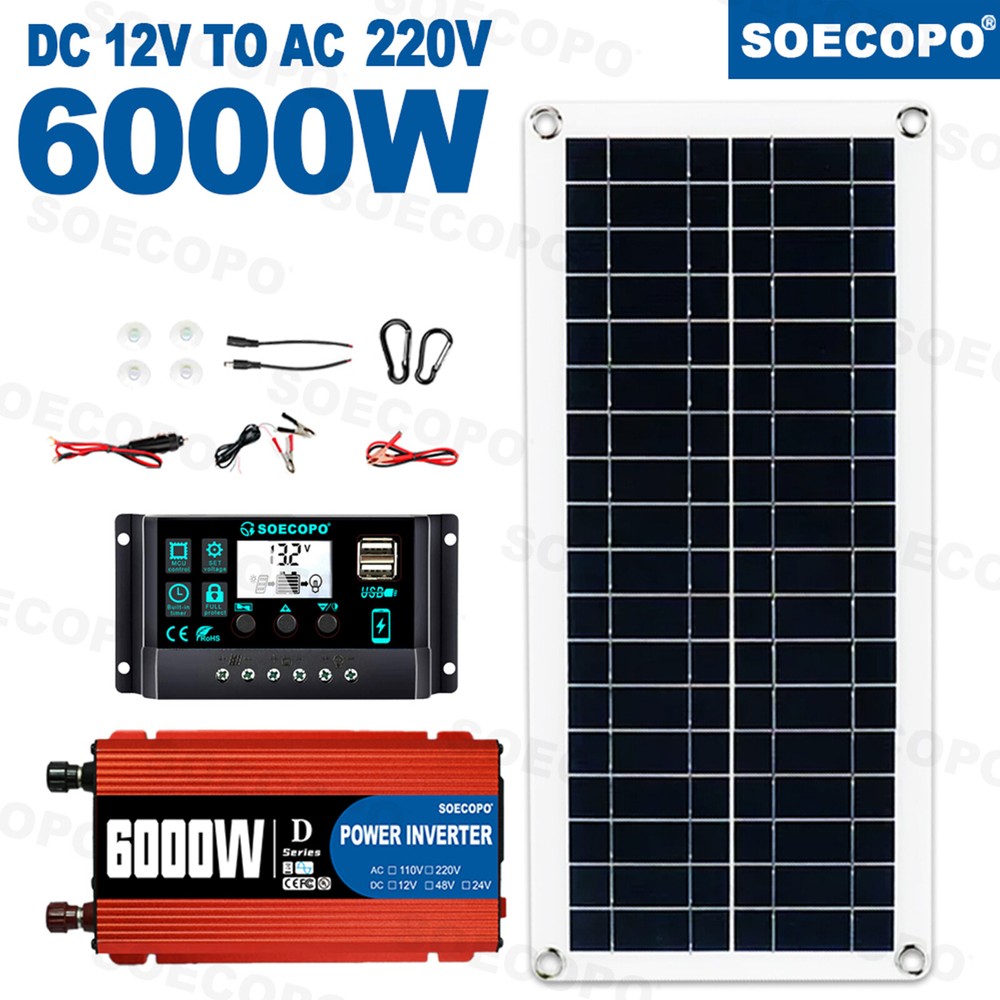 6000W 100A 110V Solar Panel Kit Complete Solar Power Generator Home Grid System