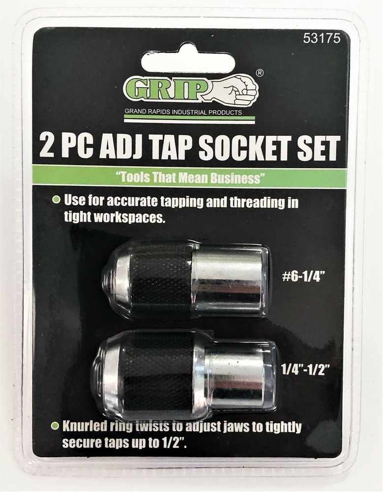 2pc GRIP TOOLS 3/8" DR. ADJUSTABLE THREAD TAP EASY OUT SOCKET SET RATCHET #53175